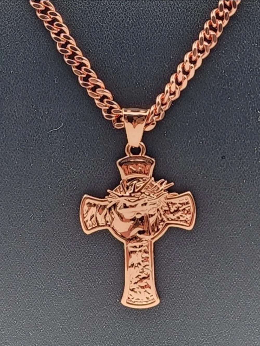 Genuine JalaStudios Pure Copper Jesus Cross Necklace Cuban Chain 22